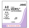 Ethicon Vicryl Rapide Suture, 4-0 Undyed 1" x 18" P-3 (12/Box)